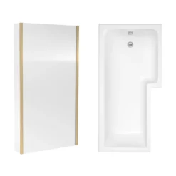 Drench L Shaped Shower Bath with Brushed Brass Shower Screen & Panel - 1700mm