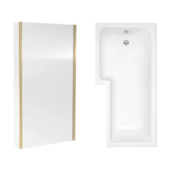 Drench L Shaped Shower Bath with Brushed Brass Shower Screen & Panel - 1500mm