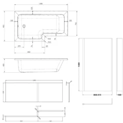 Drench L Shaped Shower Bath with Brushed Brass Shower Screen & Panel - 1500mm