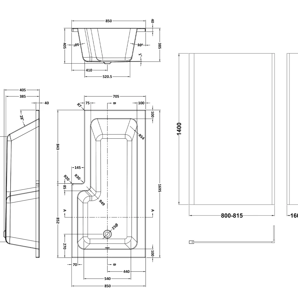 Drench L Shaped Shower Bath with Panel and Shower Screen - 1700mm