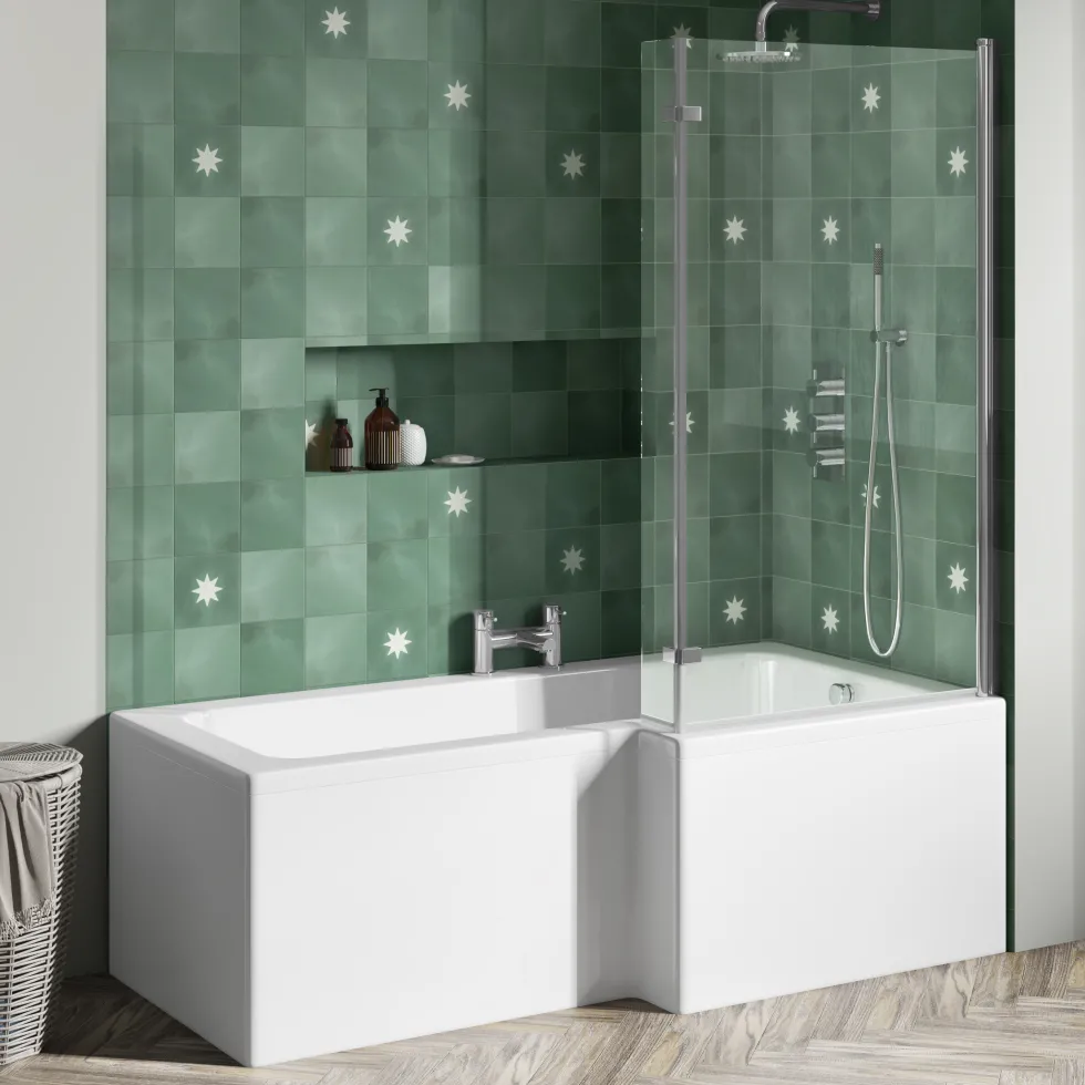 Drench L Shaped Shower Bath with Panel and Shower Screen - 1700mm