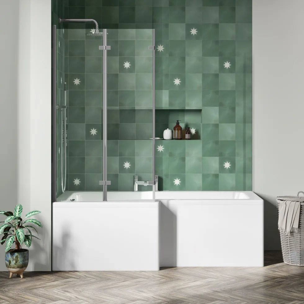 Drench L Shaped Shower Bath with Panel and Shower Screen - 1700mm