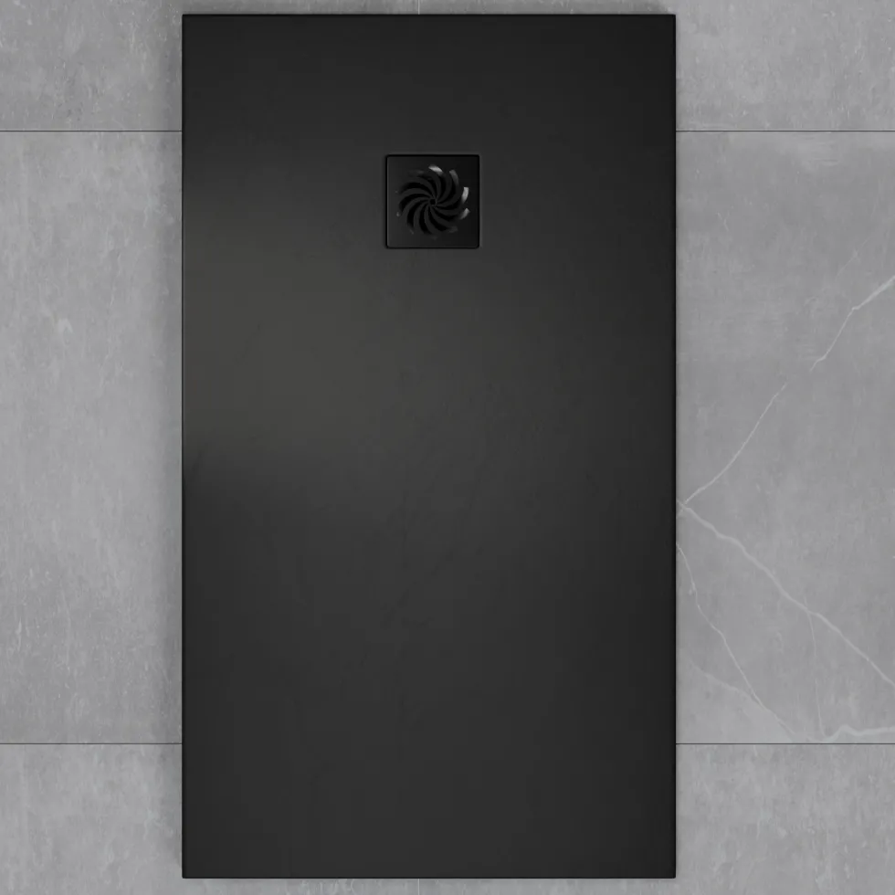 Drench Naturals Black Thin Slate-Effect Rectangular Shower Tray - 11 Sizes
