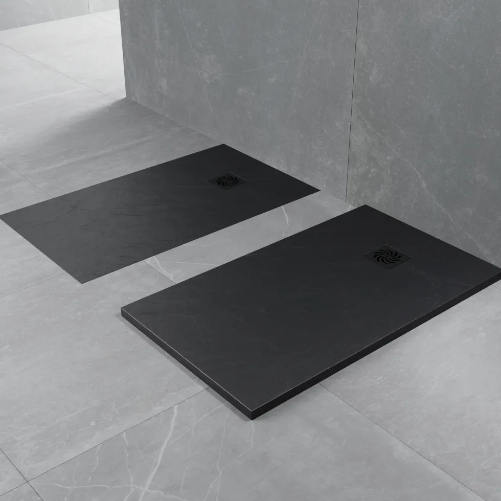 Drench Naturals Black Thin Slate-Effect Rectangular Shower Tray - 11 Sizes