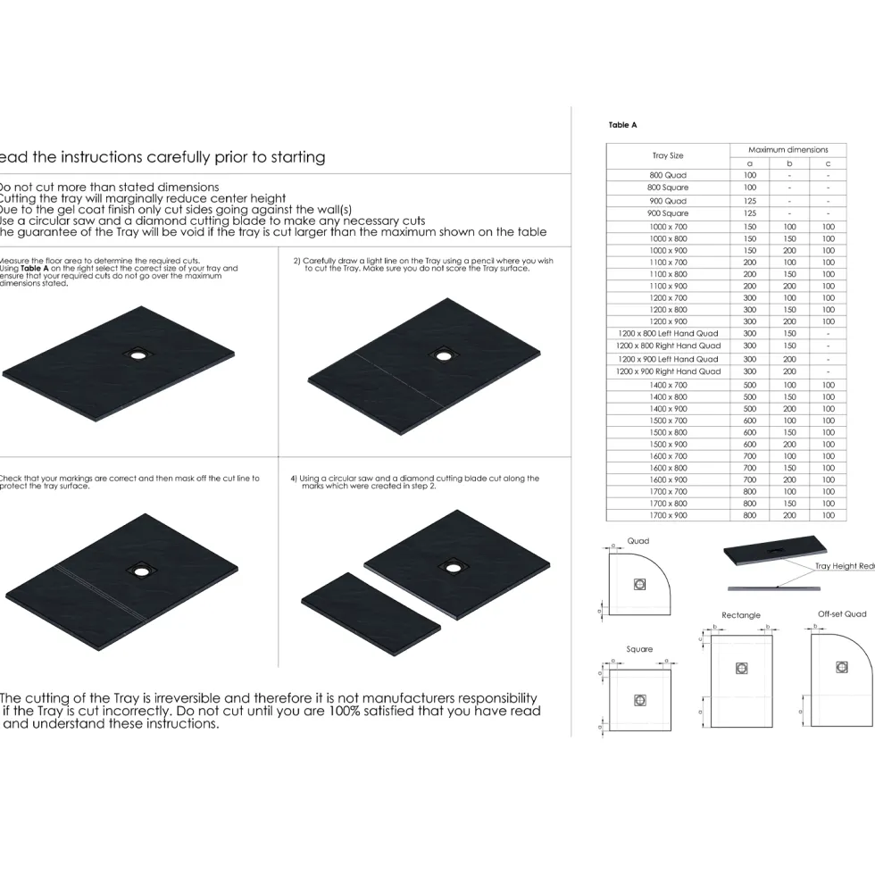 Drench Naturals Black Thin Slate-Effect Rectangular Shower Tray - 11 Sizes
