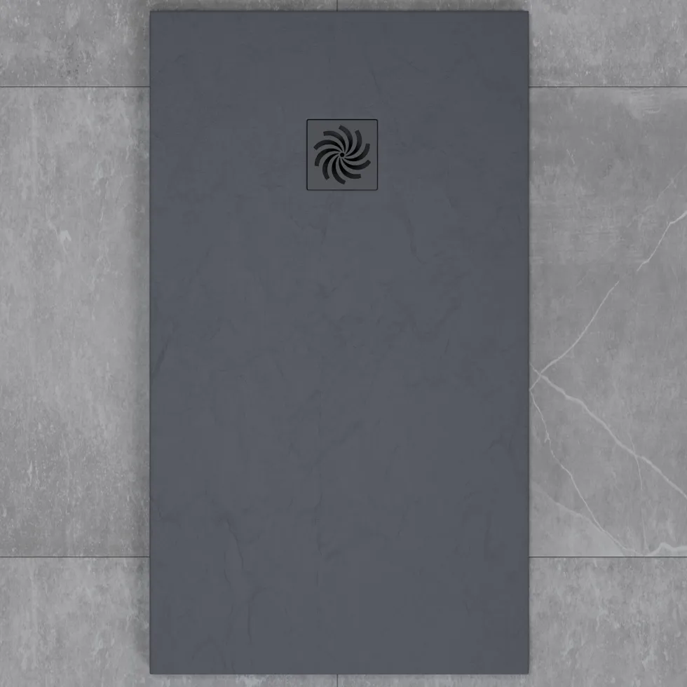 Drench Naturals Dark Grey Thin Slate-Effect Rectangular Shower Tray - 4 Sizes