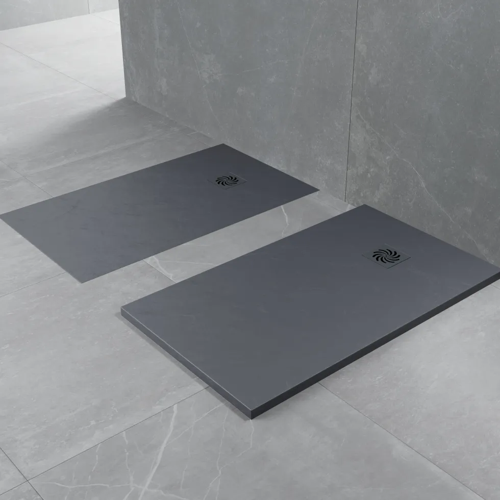 Drench Naturals Dark Grey Thin Slate-Effect Rectangular Shower Tray - 4 Sizes