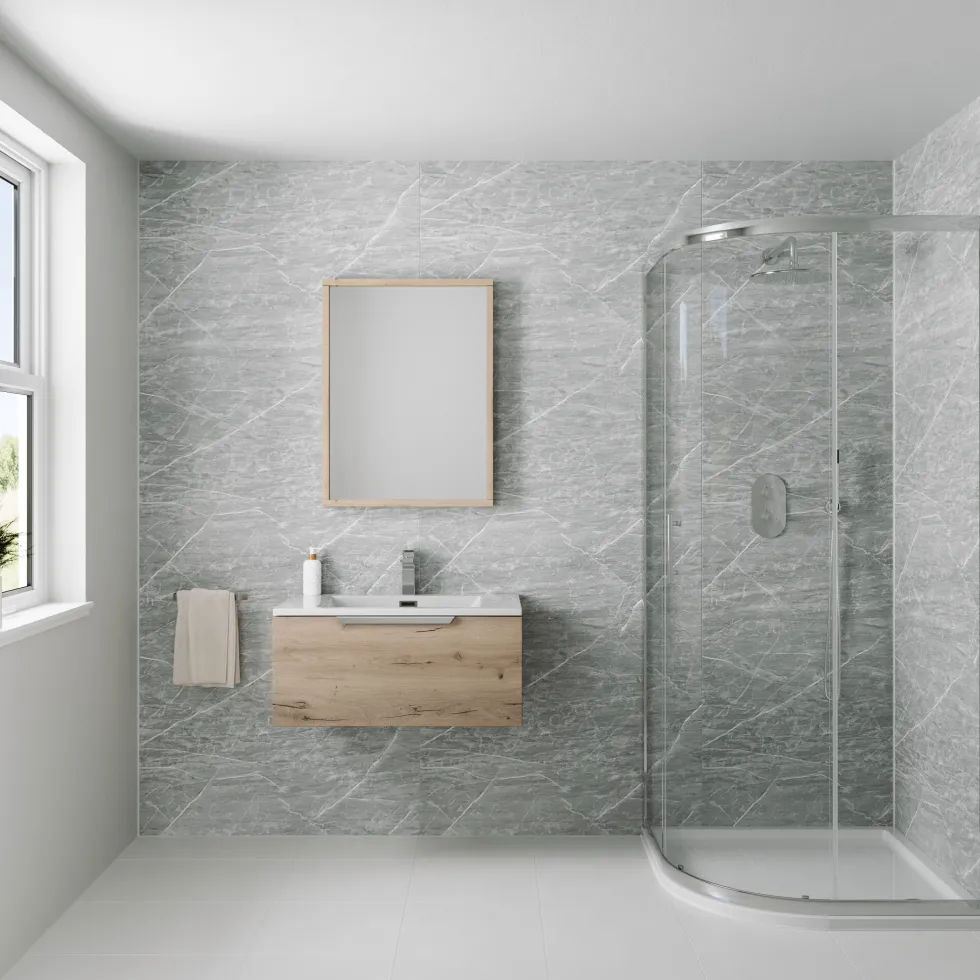 Drench Naturals Matt Grey Marble PVC Waterproof Bathroom Wall Panel - 1000 x 2400mm