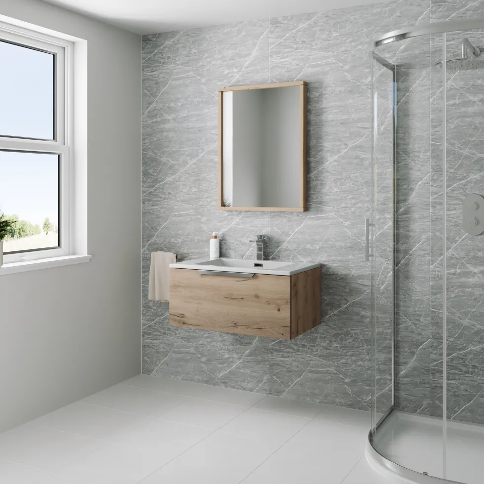 Drench Naturals Matt Grey Marble PVC Waterproof Bathroom Wall Panel - 1000 x 2400mm