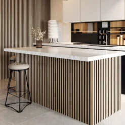 Drench Naturals Oak & Black Slatted Wood Waterproof Bathroom Wall Panel - 3 pack