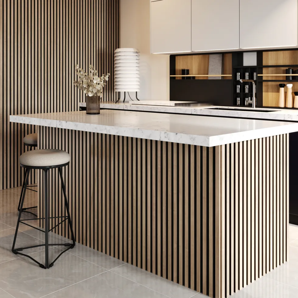 Drench Naturals Oak & Black Slatted Wood Waterproof Bathroom Wall Panel - 3 pack