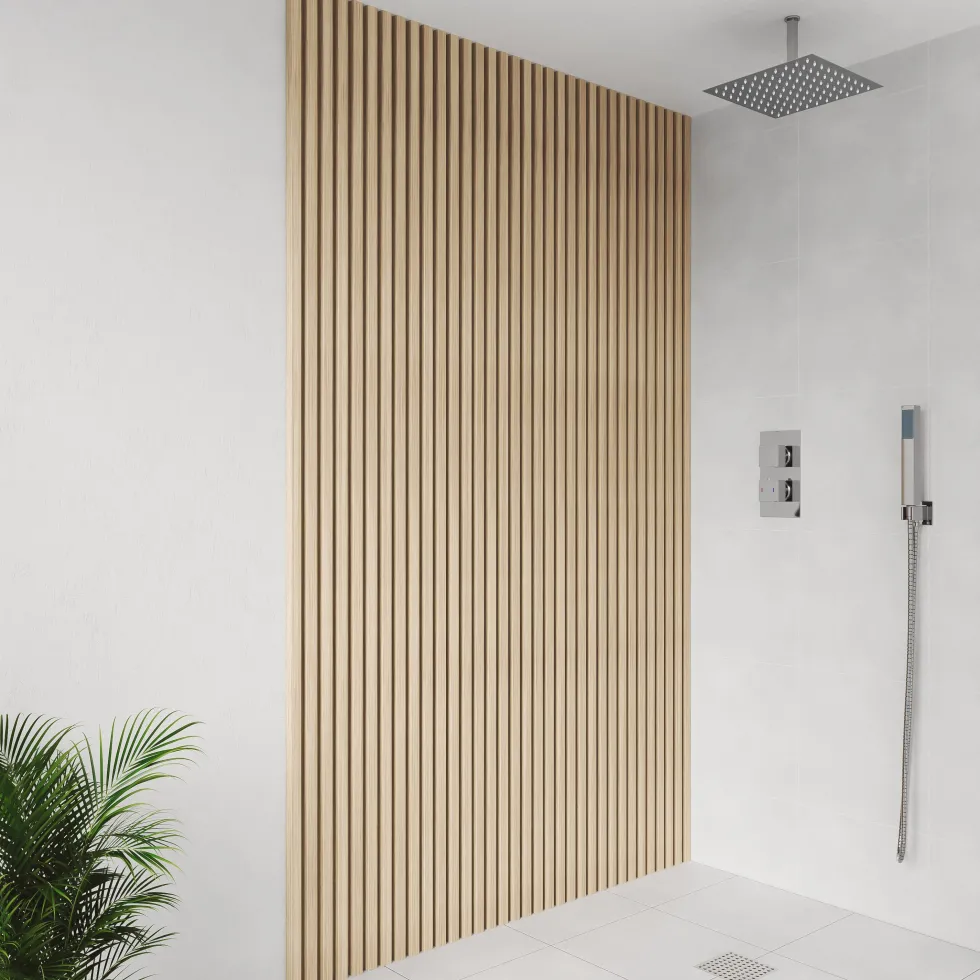 Drench Naturals Oak Slatted Wood Waterproof Bathroom Wall Panel - 3 pack