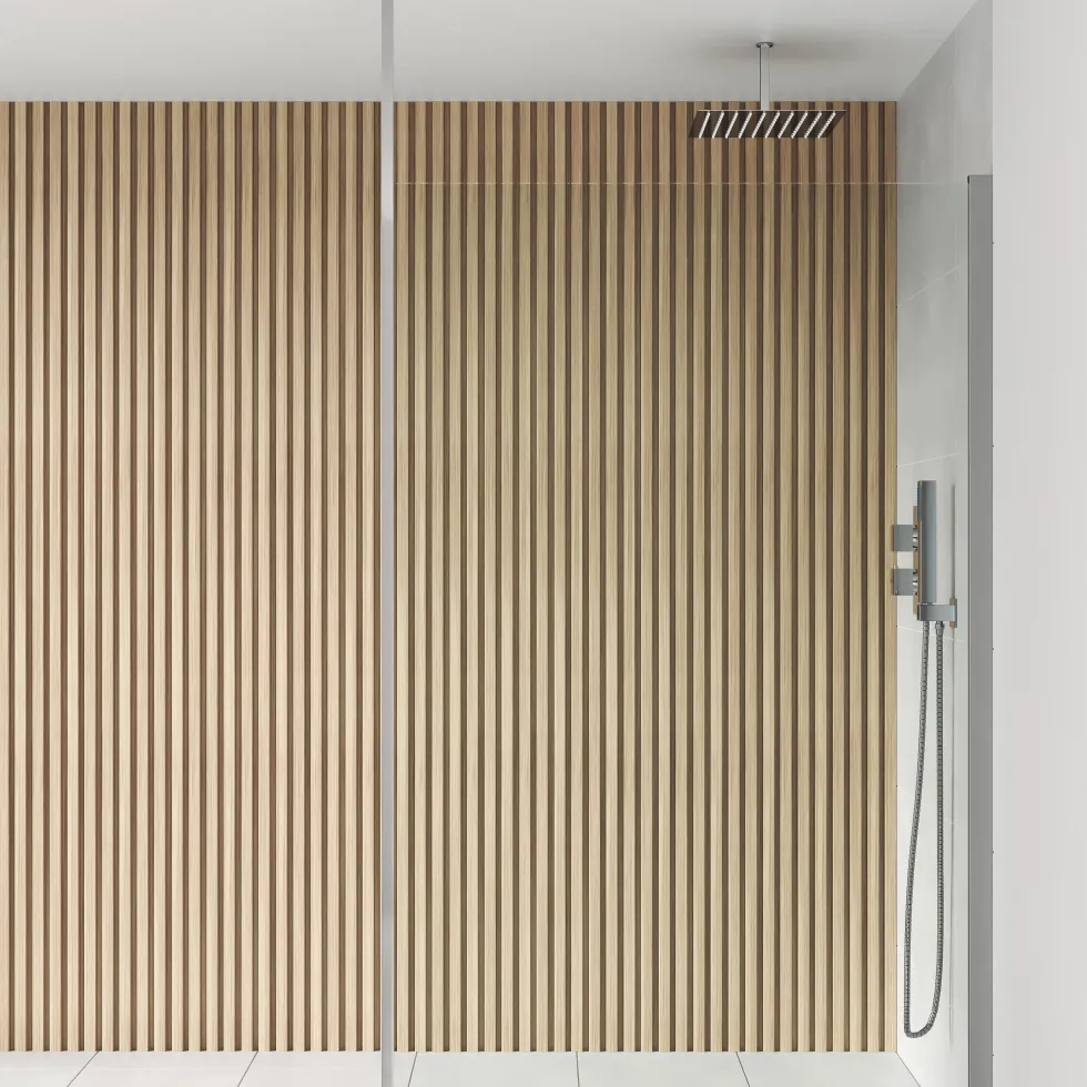 Drench Naturals Oak Slatted Wood Waterproof Bathroom Wall Panel - 3 pack