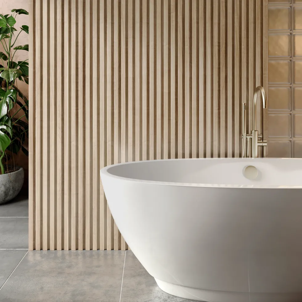 Drench Naturals Oak Slatted Wood Waterproof Bathroom Wall Panel - 3 pack