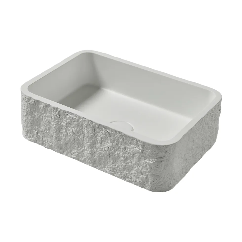 Drench Naturals Stone Texture Rectangular Countertop Basin with Waste