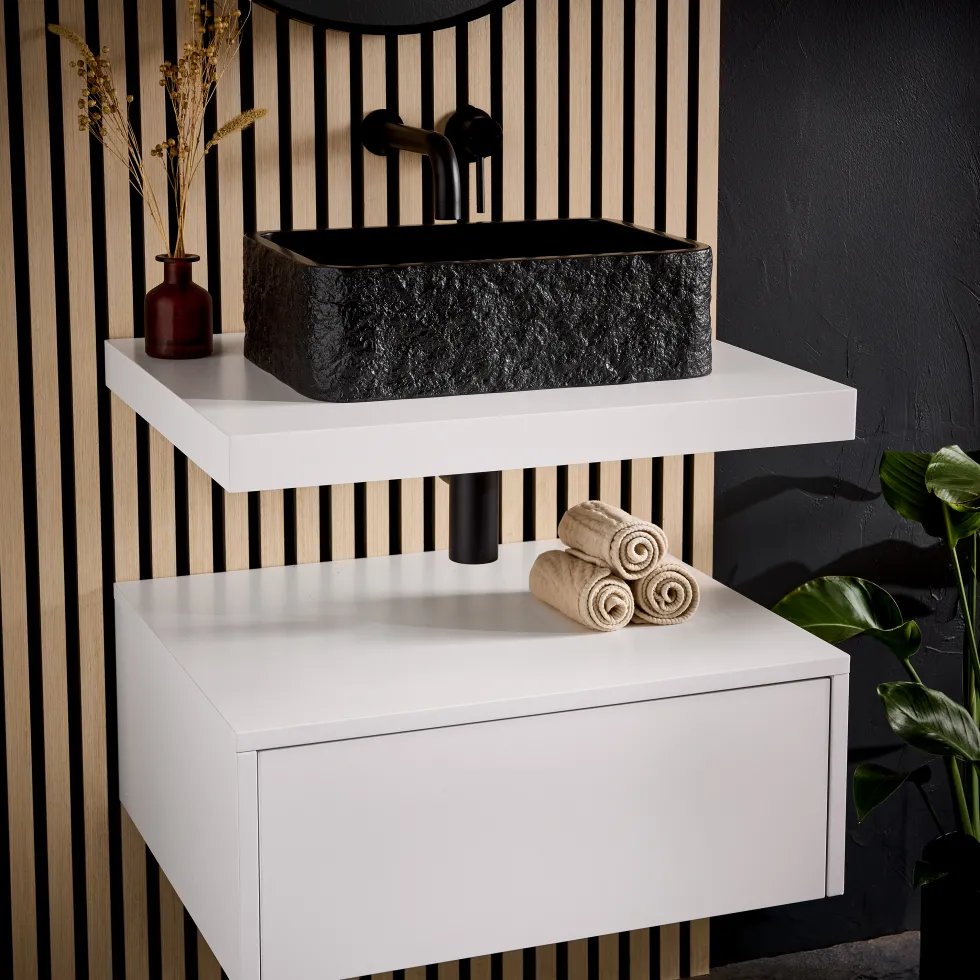 Drench Naturals Stone Texture Rectangular Countertop Basin with Waste