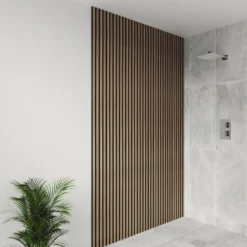 Drench Naturals Walnut & Black Slatted Wood Waterproof Bathroom Wall Panel - 3 pack