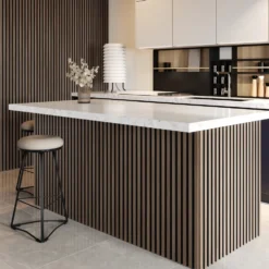 Drench Naturals Walnut & Black Slatted Wood Waterproof Bathroom Wall Panel - 3 pack