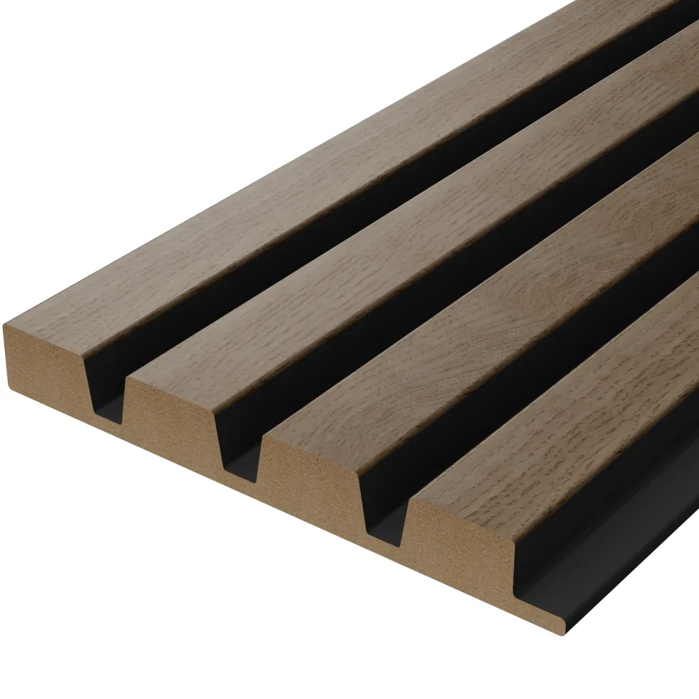 Drench Naturals Walnut & Black Slatted Wood Waterproof Bathroom Wall Panel - 3 pack