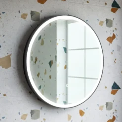 Drench Noir LED Illuminated Round Black Framed Mirror with Demister Pad & Colour Change LEDs - 600mm