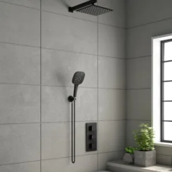 Drench Noir Matt Black Square Concealed Shower System with Fixed Head & Wall Mounted Shower Handset