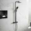 Drench Noir Matt Black Square Exposed Height-Adjustable Rigid Riser Rail Shower System