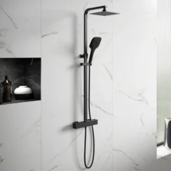 Drench Noir Matt Black Square Exposed Height-Adjustable Rigid Riser Rail Shower System