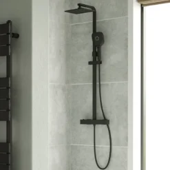 Drench Noir Matt Black Square Exposed Height-Adjustable Rigid Riser Rail Shower System
