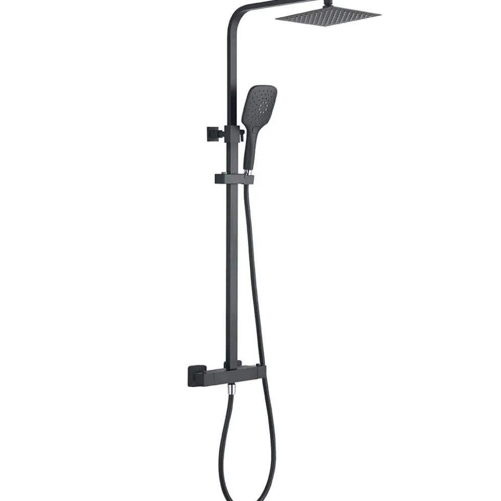 Drench Noir Matt Black Square Exposed Height-Adjustable Rigid Riser Rail Shower System