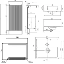 Drench Origin 340mm Fluted Cloakroom Floorstanding Vanity Unit & Basin