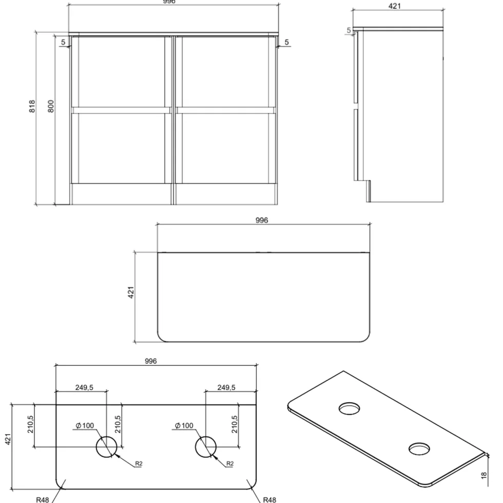 Drench Origin 1000mm Fluted Floorstanding Vanity Unit & Countertop