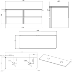 Drench Origin 1200mm Fluted Wall Mounted Vanity Unit & Countertop