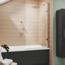 Drench Polished Chrome 8mm Square Corner Hinged Bath Screen - 1520 x 815mm