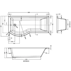 Drench P Shaped Shower Bath & Optional Panel - 1700mm