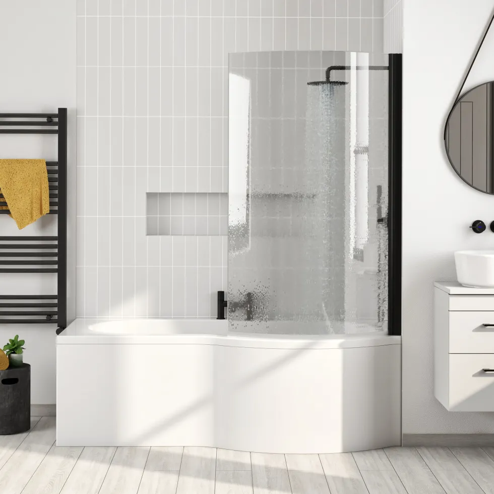 Drench P Shaped Shower Bath with Front Panel and Shower Screen - 1500mm