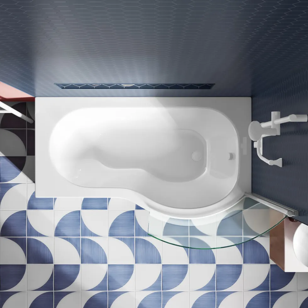 Drench P Shaped Shower Bath with Front Panel and Shower Screen - 1500mm