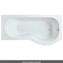 Drench P-Shaped Shower Bath with Matt Black Curved Shower Screen & Panel - 1700mm