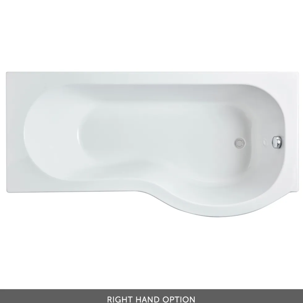 Drench P-Shaped Shower Bath with Matt Black Curved Shower Screen & Panel - 1700mm