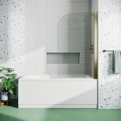 Drench Straight Single Ended Curved Bath & Brushed Brass Shower Screen