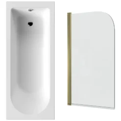 Drench Straight Single Ended Curved Bath & Brushed Brass Shower Screen