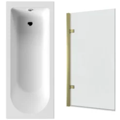Drench Straight Single Ended Curved Bath & Brushed Brass Shower Screen