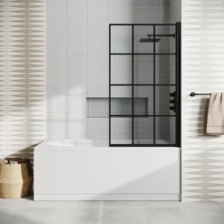 Drench Straight Single Ended Curved Bath & Matt Black Shower Screen