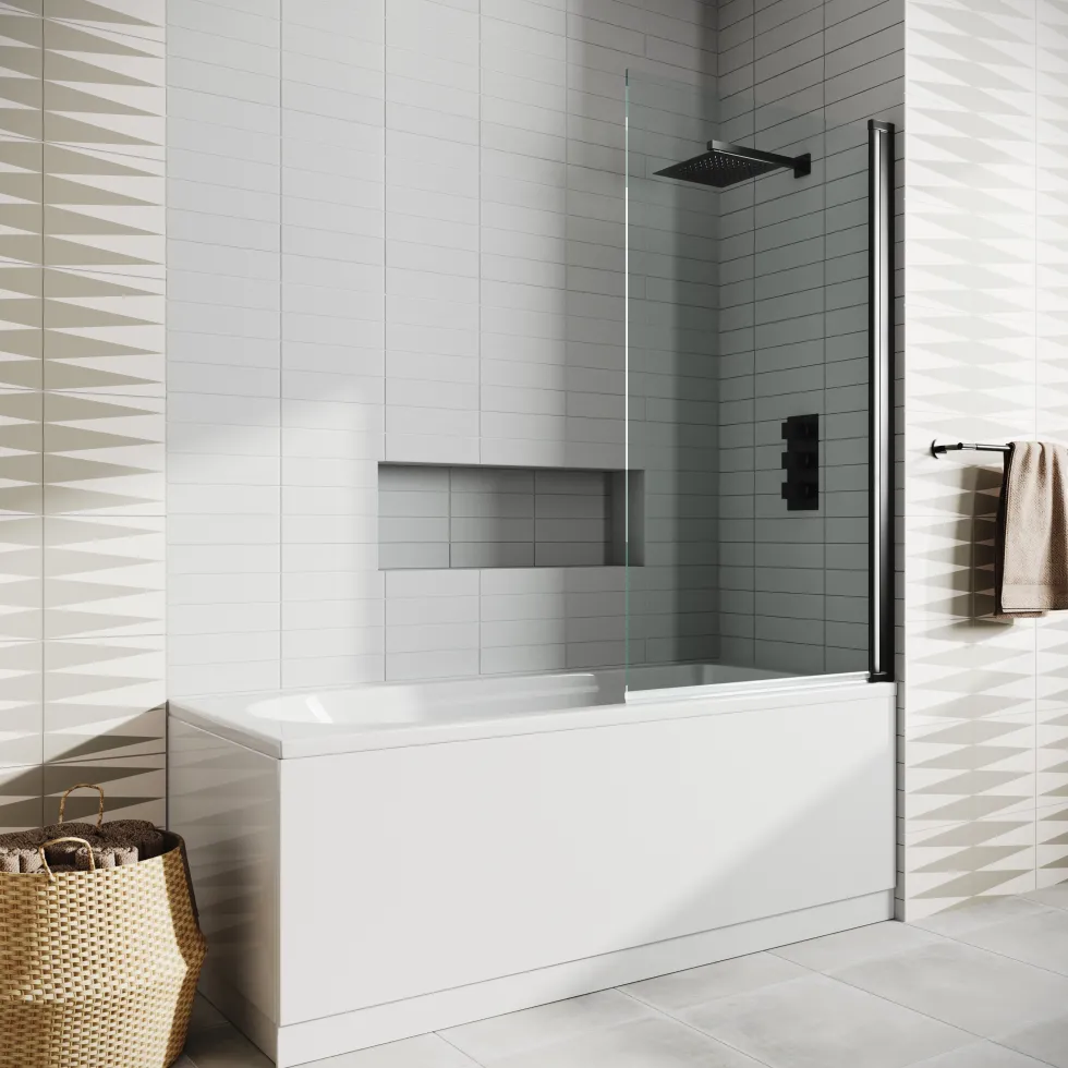 Drench Straight Single Ended Curved Bath & Matt Black Shower Screen