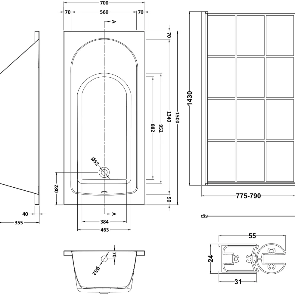 Drench Straight Single Ended Curved Bath & Shower Screen