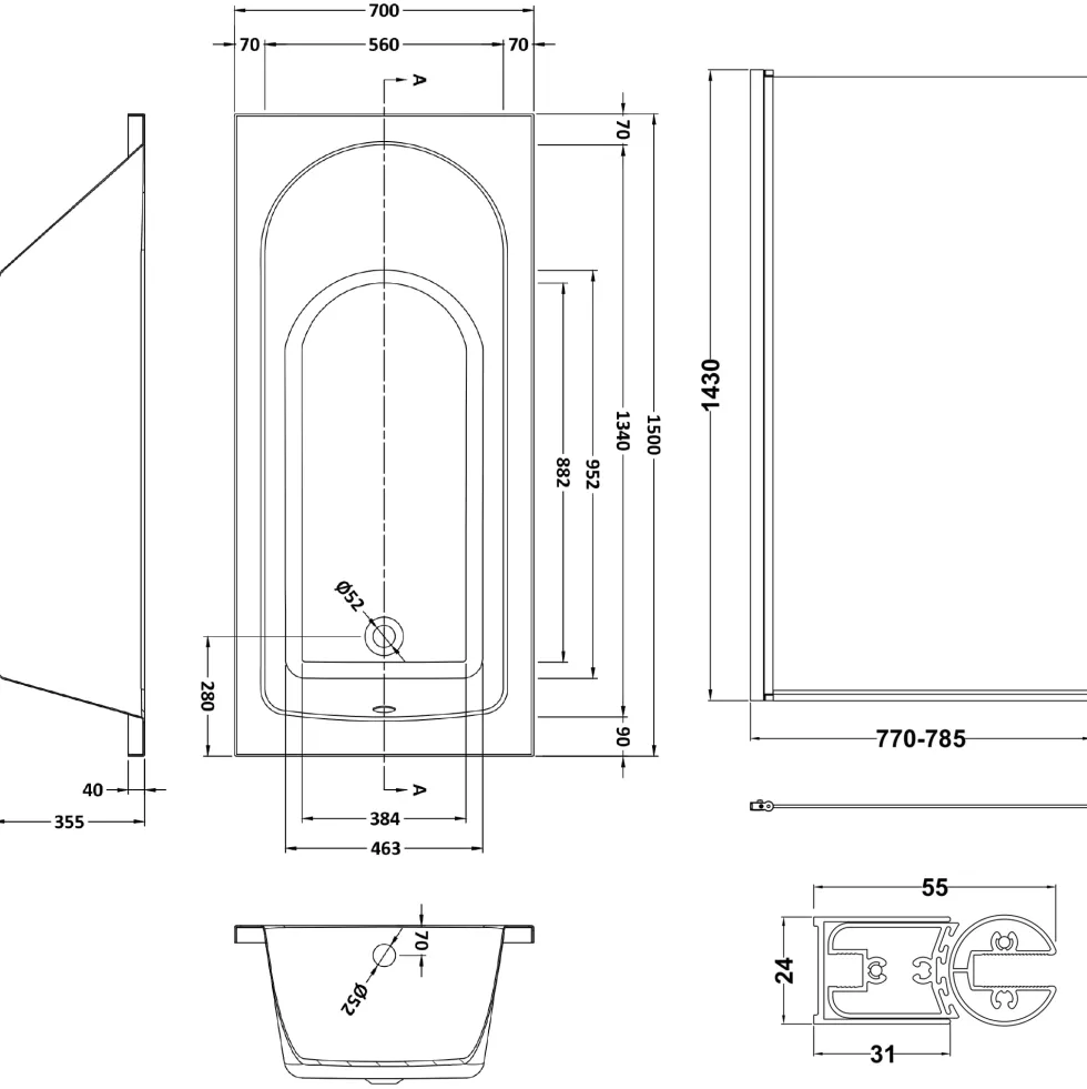 Drench Straight Single Ended Curved Bath & Shower Screen