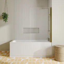 Drench Straight Single Ended Square Bath & Brushed Brass Shower Screen