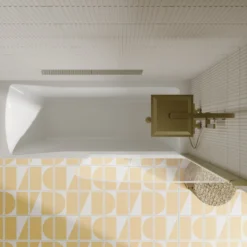 Drench Straight Single Ended Square Bath & Brushed Brass Shower Screen