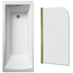 Drench Straight Single Ended Square Bath & Brushed Brass Shower Screen