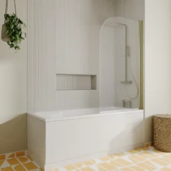Drench Straight Single Ended Square Bath & Brushed Brass Shower Screen