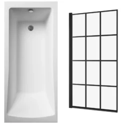 Drench Straight Single Ended Square Bath & Matt Black Shower Screen